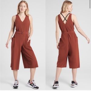 ATHLETA sarasota jumpsuit size large rustic brown maroon color pockets